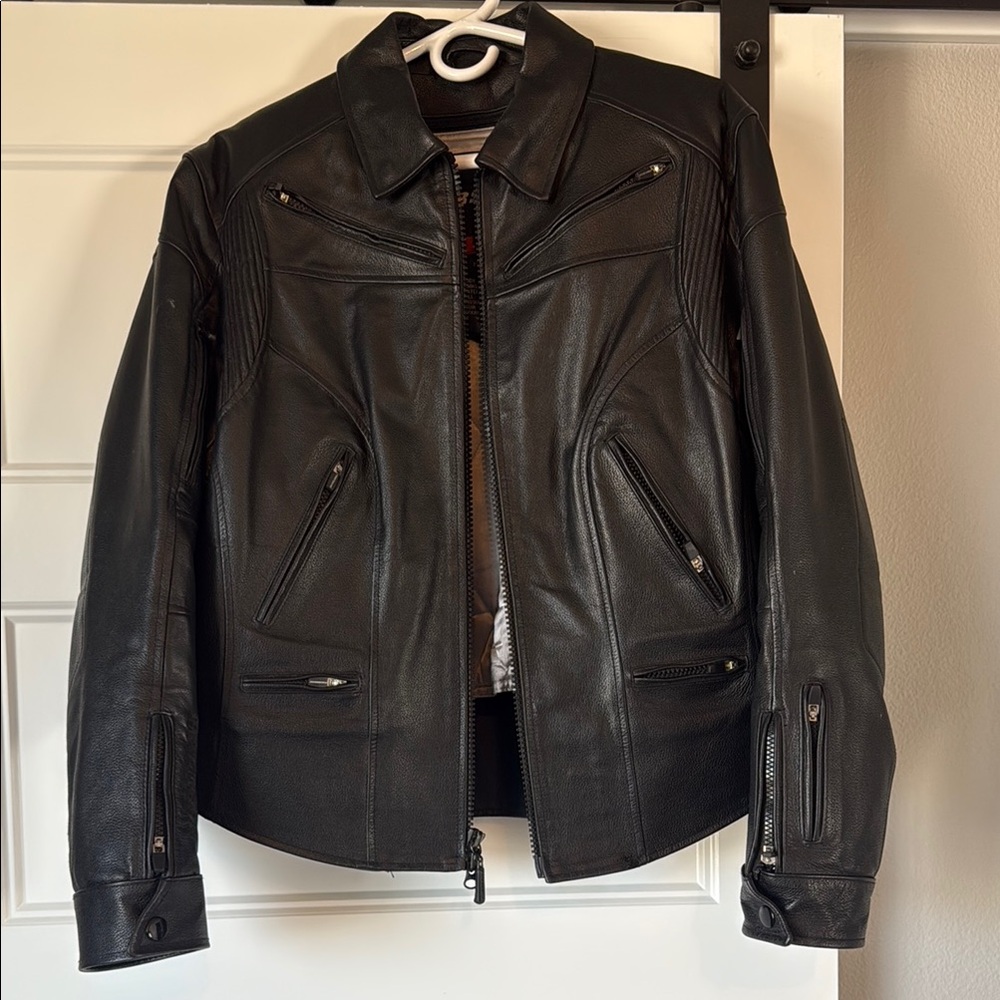 First Gear Women's Black Leather Motorcycle Jacket